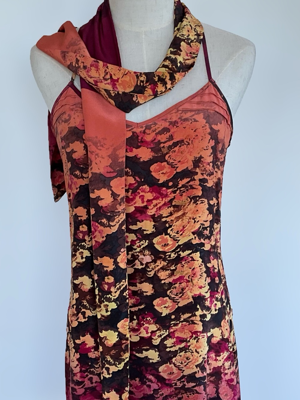 Guess by Marciano Floral Satin Camisole in Rust, Burgundy & Gold